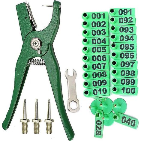 Pince pour étiquettes d'oreille pour animaux d'élevage, avec étiquettes d'oreille numérotées de 001 à 100