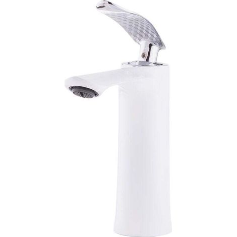 FOREHILL Waschtischarmatur aus Messing/Zink, Weiß, Warm-/Kaltwasser, flexible Schläuche, niedriger Auslauf, Einhebelmischer [QLI-FA-7783]