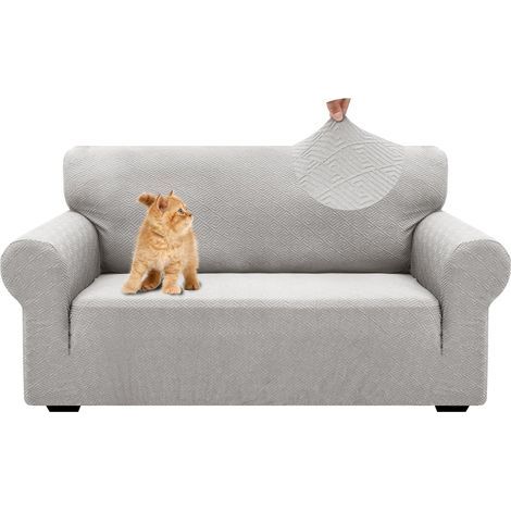 Housse De Canapé 2 Places avec Accoudoirs, Universelle Housse Canapé Extensible, Protection Chat Chiens Griffures Housse Canape, Housses De Canapé Lavable Antidérapante, Argent Gris (1/5)