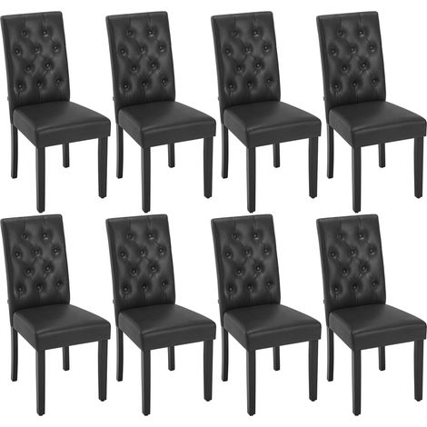 WOLTU 8 Sillas de Comedor de Piel Sintética Con Patas de Madera, Diseño Moderno, Negro (1/5)
