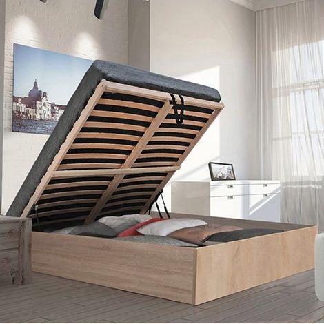 Kastenbett BILBAO 140x190 cm + Bettkasten / Eiche gebleicht/ 196x147x33 cm (1/4)