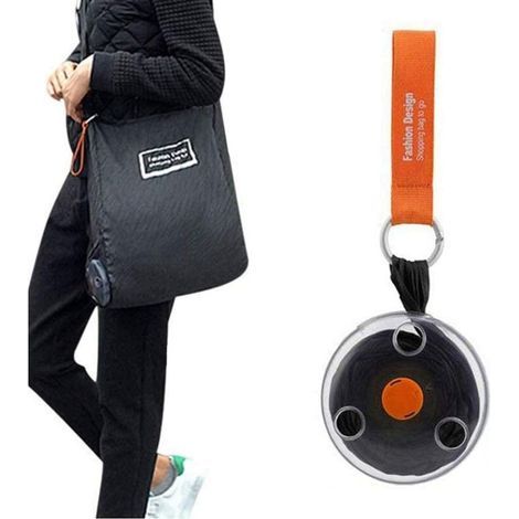 Bolsa de la compra retráctil, bolsa de la compra plegable, portátil, organizador de hombro reutilizable, creativo, adecuado para viajes, actividades al aire libre, supermercado (Negro) (1/5)