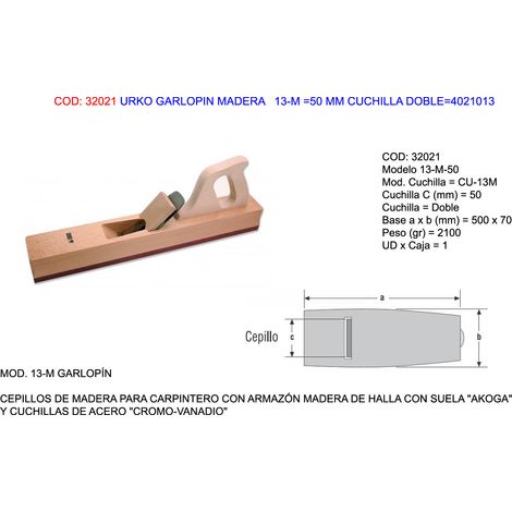 URKO Garlopin Madera 13-M 50 mm Cuchilla Doble 4021013