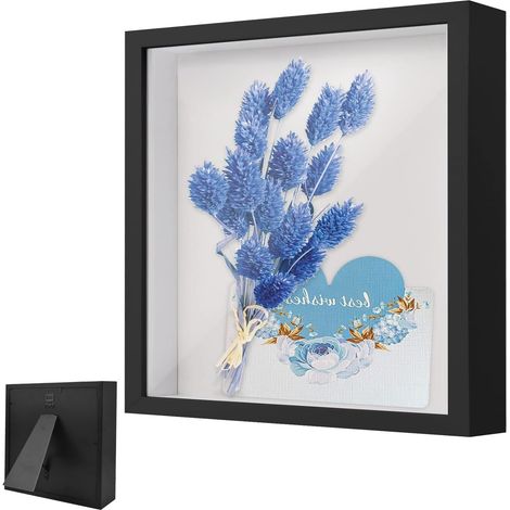 Cadre Photo 3D, Cadre Vitrine Carré 30 x 30 cm, avec Plaque Acrylique Transparente, Boîte Objet en Bois 3D Profond 3cm, pour Cadeau de Mariage, Fleurs Séchées Artisanat, Noir (1/5)