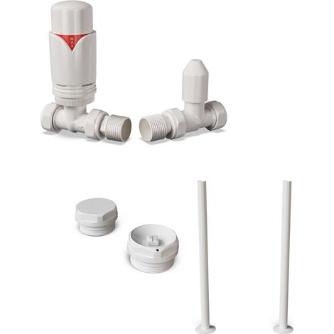Derry Bold - Thermostatic Radiator Valve & Installation Kit - White Straight 15mm