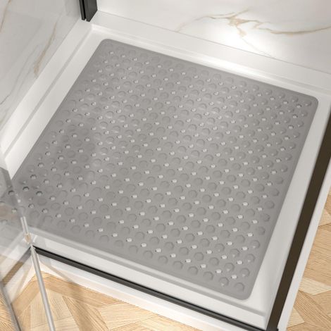 Tapis de douche antidérapant 60x60cm, gris, avec ventouses, lavable en machine (1/5)