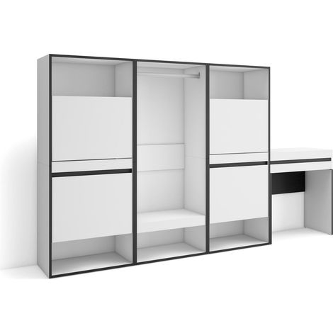 Skraut Home - Zapatero, Armario zapatos botas, 250x145x35 cm, Dormitorio, habitación, Vestidor abierto, Tocador, Estilo Moderno, Blanco (1/5)