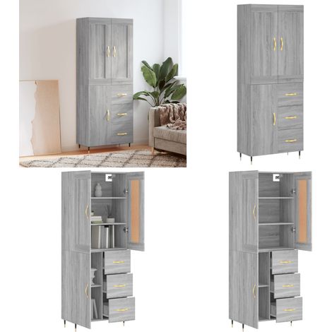 Highboard Grau Sonoma 69,5x34x180 cm Holzwerkstoff - Holzwerkstoff - Schrank (1/5)