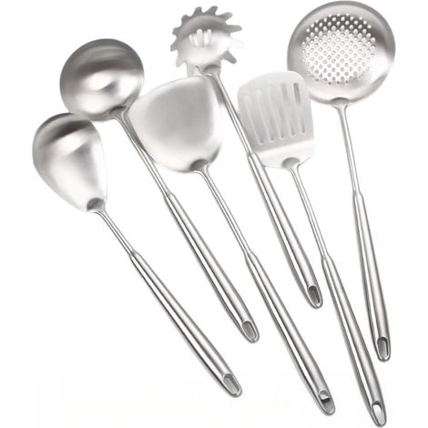 Set 6 Pièces Ustensiles Cuisine Acier Inoxydable Spatule Louche Cuillère (1/5)