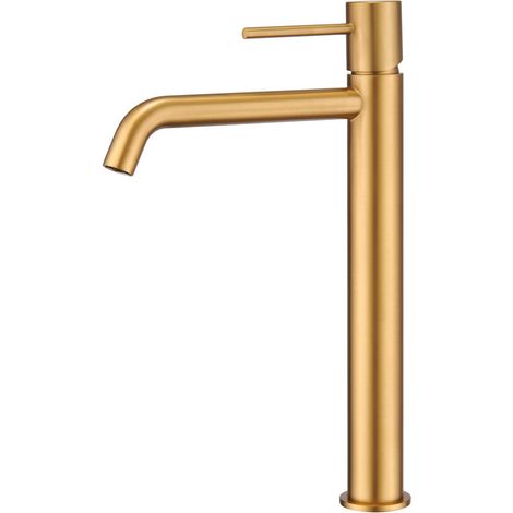 Mice - Grifo monomando de lavabo caño alto fabricado en latón - Griferia de baño diseño alto para lavabos Color Oro Cepillado