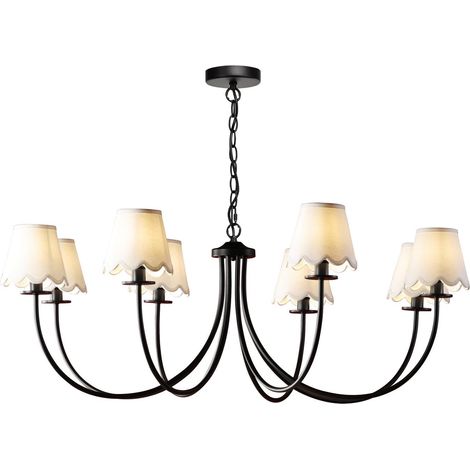Dar Becca Suspension Becca à 8 lumières, noir mat avec abat-jour (1/5)