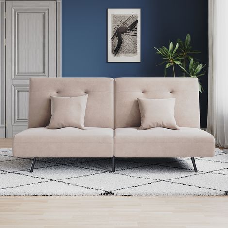 SONNI Schlafsofa mit Doppel-Falt-Design, Eisenbeine, Verstecktem Reißverschluss, Verstellbarer Rückenlehne und 2 Kissen, Khaki (1/5)