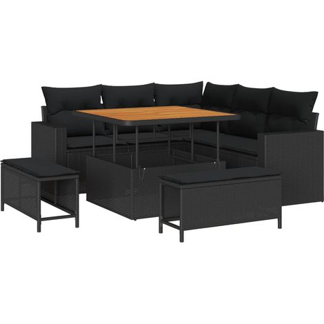 Garden Sofa Set with Cushion 9 pcs Black Poly Rattan vidaXL (1/5)