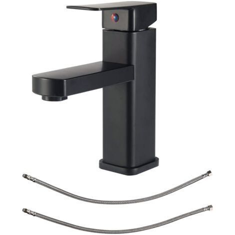 Grifo de lavabo negro mate, grifo de lavabo de baño con mango único, mezclador de lavabo, grifo de baño con mango único, mezclador de cartucho de bajo ruido (1/5)