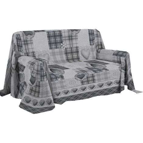Housse de canapé 250 x 290 cm, fabriquée en Italie, Drap Housse 100% Coton Pur, Motif Montagne, Gris, idéal comme Drap d'ameublement, protège-canapé ou Couvre-lit d'été (2 Places) (1/5)