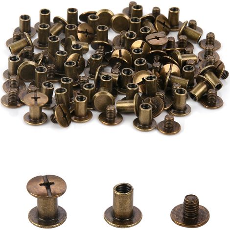 Lot de 50 vis de reliure, 5 x 6 mm, écrou Phillips de 9,5 mm, pour décoration du cuir, scrapbooking, album photo, reliure de livres, bronze (1/5)