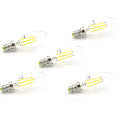 Pack 5 Bombillas Vela Filamento Led E14 4W 2700k