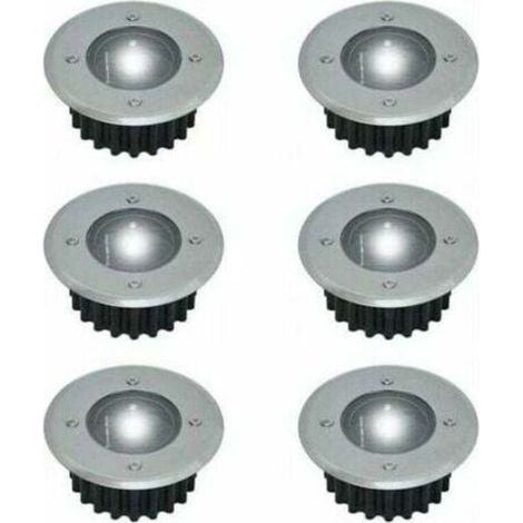 Lot de 6 spots LED solaires encastrables au sol - Ronds - Diamètre : 85 mm - Extérieur résistant au piétement - Façade en acier inoxydable - 6 lampes solaires (1/5)