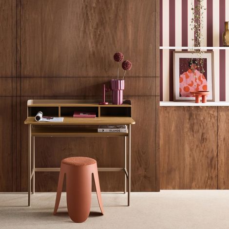 Bureau métal et décor bois 3 niches 100cm marron - Molto (1/5)