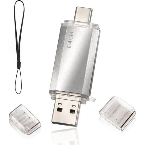 Clé USB 64Go 2.0 2 en 1 Rapide, OTG Clé USB C 2 en 1 Type C USB 2.0 en Métal, Pen Drive 64GB Flash Drive 64GB pour PC/Smartphones/MacBook Pro(Argent) (1/5)