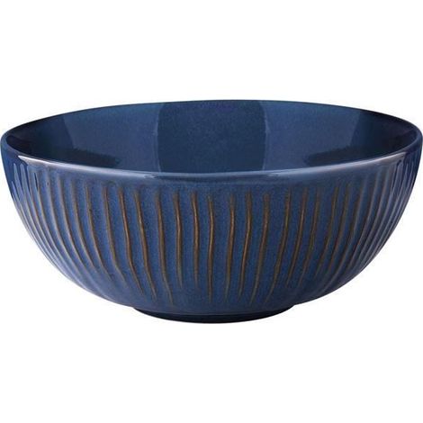 1 saladier bleu, porcelaine réactive, forme irrégulière, 26 cm, stries décoratives, pour service de table moderne
