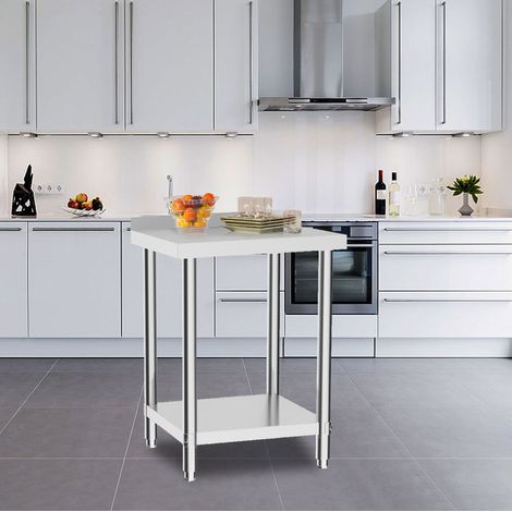 60CM Stainless Steel Working Table with Lower Layer and Back Panel (1/5)