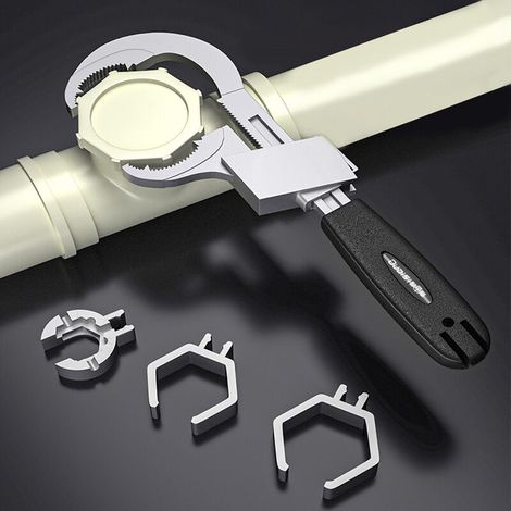Clé multifonctionnelle pour évier Clé de réparation pour robinetterie de salle de bain Clé de plomberie réglable à grande ouverture de 80 mm avec étui de rangement 3 têtes à emboîtement MNS (1/3)
