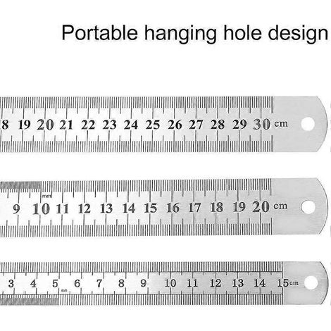 Ensemble de 3 règles en acier inoxydable, 15 cm/20 cm/30 cm, outil de mesure de précision à double face pour le bureau (1/4)