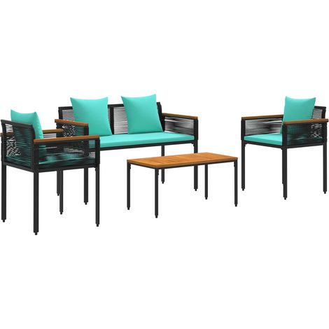 Maison Exclusive - Set di Mobili da Esterno con cuscino Nero e Turchese polyrattan