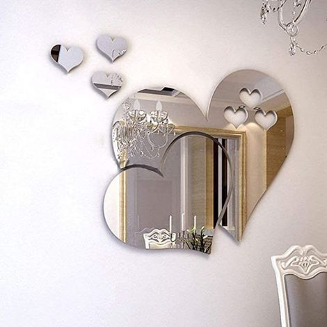 Autocollant Mural Miroir - Cœur En Acrylique 3D - Décoration Salon Salle De Bain Fond Tv - 43x27cm (1/5)