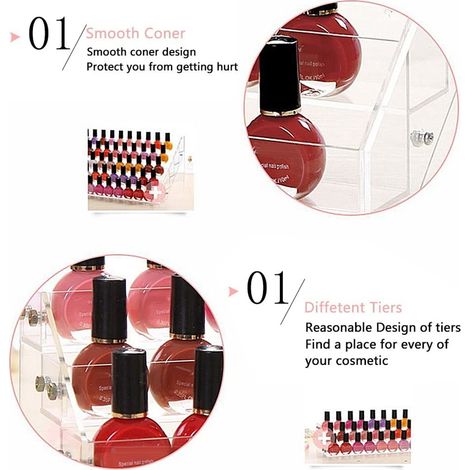 Boîte de rangement cosmétique à quatre niveaux, présentoir à vernis à ongles, porte-rouge à lèvres (plastique) (1/4)