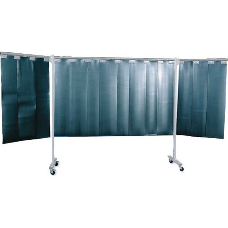 Biombo de 3 piezas con cortina para protección contra radiaciones, proyecciones de soldadura y salpicaduras KEMPER                 S9 verde oscuro mate                        3 mm