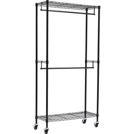 Portant à double tringle avec roulettes Noir, L 91 cm x l 35,5 cm x H 183 cm (1/5)