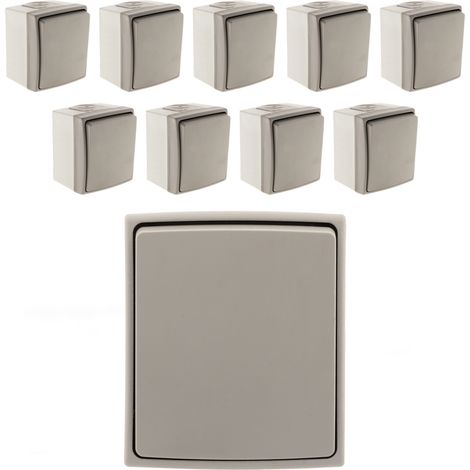 Lot de 10 interrupteurs va et vient IP55 - Gris - Orok - Zenitech