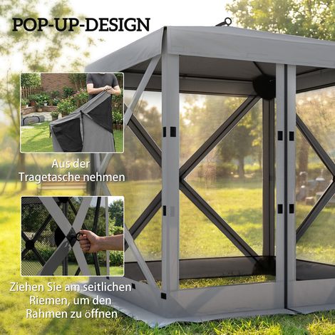 Pavillon pliable 1,85x1,85m imperméable hiver, 4 parois latérales en maille, housse de transport et anti-UV 30+ (1/4)