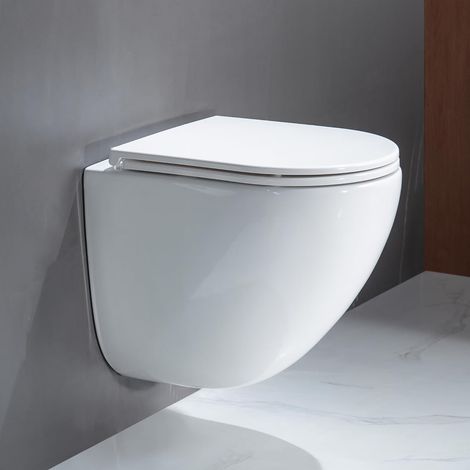 WC Suspendu Sans Bord de Rinçage, Toilette Murale 360° Superspin, Cuve UF, Fermé Complètement, Siège Soft-Close Silencieux, Dimensions 48,5 cm, Idéale pour Salle de Bain (1/5)