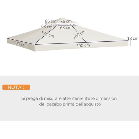 Toile de gazebo 3x3m à 2 niveaux en polyester résistant, avec 8 trous de drainage et fermeture velcro, couleur crème (1/5)