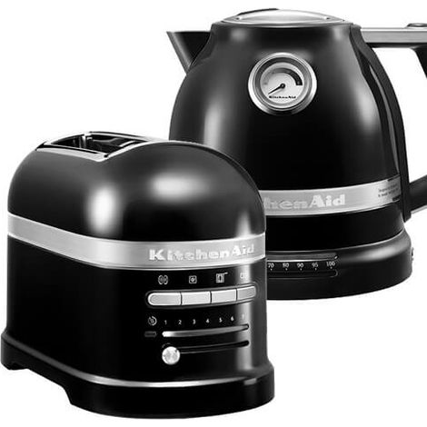 KitchenAid Artisan Onyx Black 2 Slot Toaster and Kettle Set