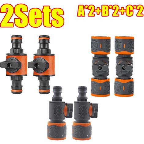 (Lot de 2 (6 pièces)) Raccord rapide pour tuyau d'arrosage 16 mm, vanne d'arrêt, embout de raccordement rapide, tuyau d'irrigation, arrêt d'eau (1/5)
