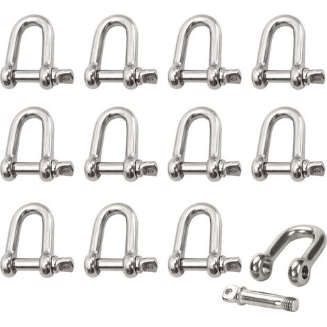 Edelstahl-Schäkel, 12 Stück, M4 Edelstahl-Schäkel, Hebeschäkelkette, D-Ring-Schäkel, Schäkelstift, Schraubschnalle, gerade Schäkeldichtung, Verschluss für Kette (1/5)