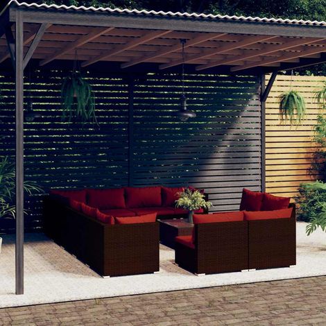 vidaXL Set Divani da Giardino 13 pz con Cuscini in Polyrattan Marrone (1/4)