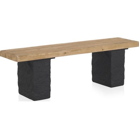 Banc design bois de sapin et base noire effet roche - bois naturel et noir texturé (1/5)