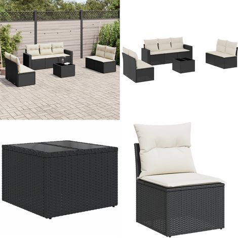 Salon de jardin 8 pcs avec coussins noir résine tressée - Ensemble Salon De Jardin - Meuble De Jardin - Canapé D'extérieur - Résine Tressée - Rotin Synthétique - Home & Living (1/5)