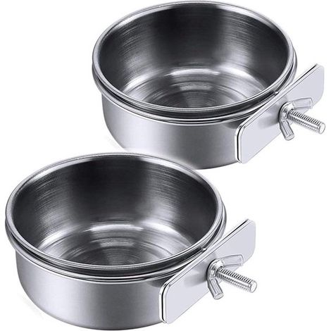 Mangeoire pour oiseaux - Lot de 2 - Abreuvoir en acier inoxydable - Avec vis - Mangeoire pour perroquets - Abreuvoir pour oiseaux - Abreuvoir pour cage - Mangeoire suspendue - Convient aux oiseaux et (1/5)