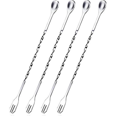 Set di 4 cucchiai da cocktail in acciaio inox per miscelare e mescolare i drink al bar. (1/5)