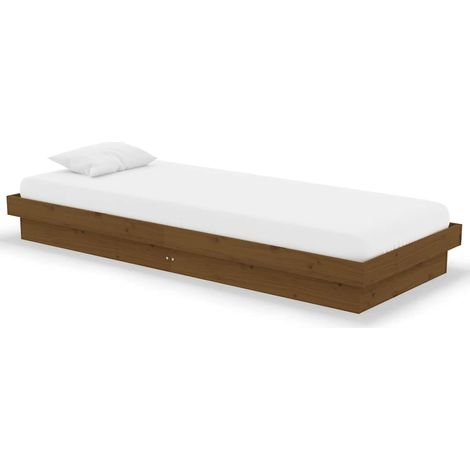 Lit adulte pour 1 personnes, Structure de lit, Assemblage Facile, Marron miel Bois massif 75x190 cm Petit simple OIB7297E (1/5)