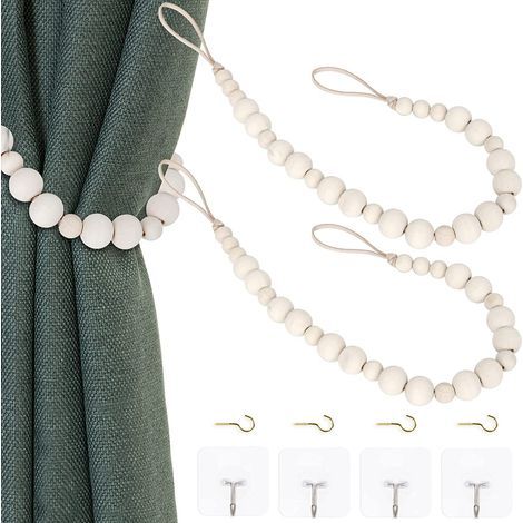 Rideaux de perles en bois pour la décoration murale à la maison ou pendant les fêtes (bois) (1/5)