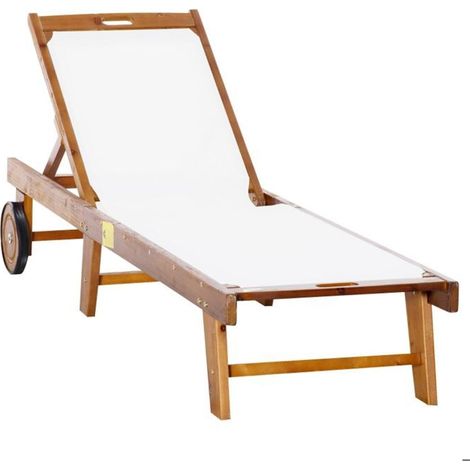 Bain de Soleil 198 x 55 x 30 cm bois d'acacia textile naturel et blanc dossier réglable (1/5)
