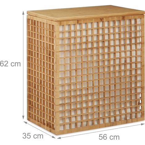 Cesto para ropa sucia 2 compartimentos extraíbles práctico baño 60 x 40 x 30 cm de bambú natural 130003612 (1/3)