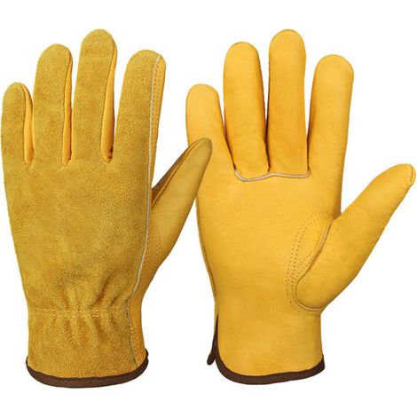 Gants De Travail En Cuir - Paume En Veau Anti-dérapante - Poignet Élastique - Pour Jardinage Construction Agriculture - 1 Paire (1/5)